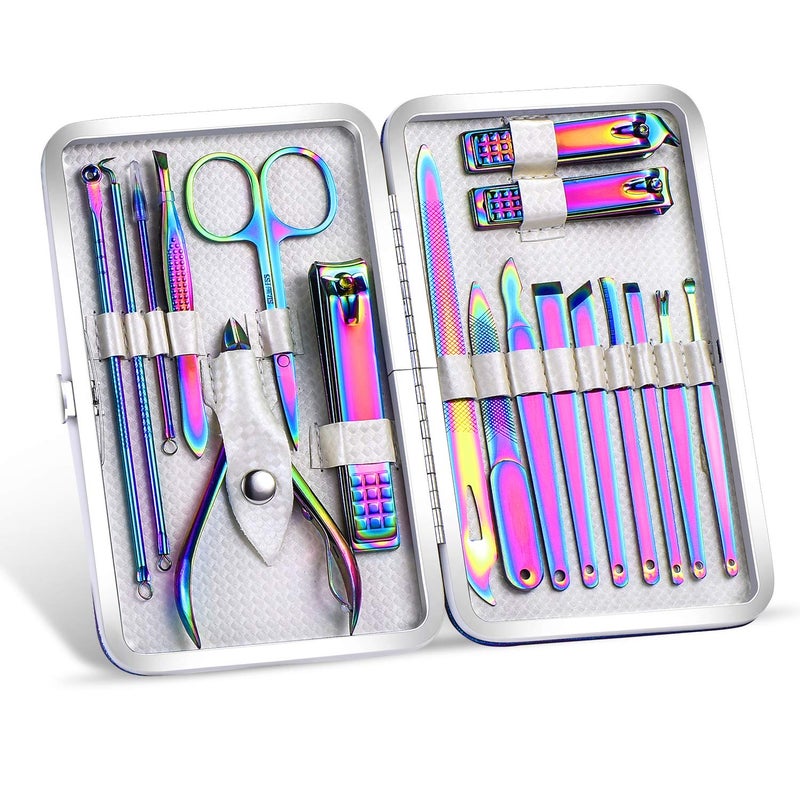 SFYDOM Rainbow Manicure Kits 18 Pcs Nail Clippers for Women Gift SFYDOM Women's Rainbow Leather Manicure Set (18-RainbowManicure Kits) - Image 1